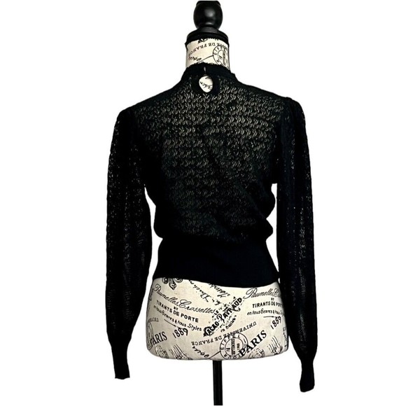 Zara Womens Black Long Sleeve Open Knit Sheer Pullover High Neck Cropped M Boho - Picture 4 of 8